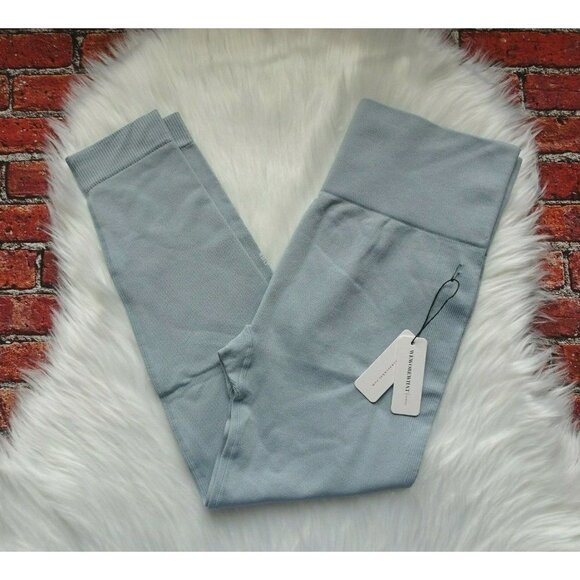 NWT WeWoreWhat Women's Ribbed Seamless Leggings Stretch Pearl Blue Active XL - Picture 2 of 12